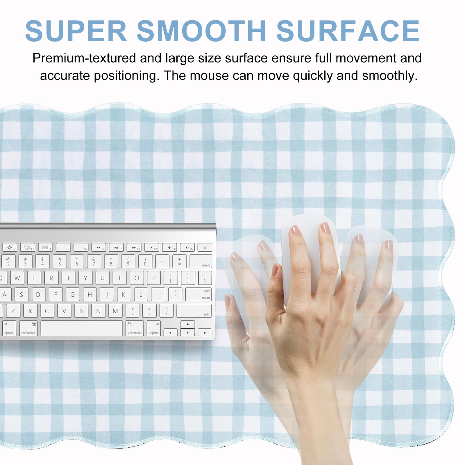 L-SPOUTTO Blue Checkered Mouse Pad,Cottagecore Scalloped Desk Mat XXL Large Cute Pastel Gaming