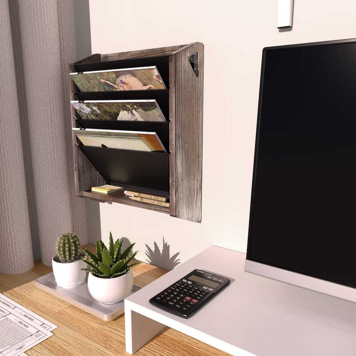 J JACKCUBE DESIGN Wall Document File Organizer Rustic Wood Magazine Rack with 5 Compartments