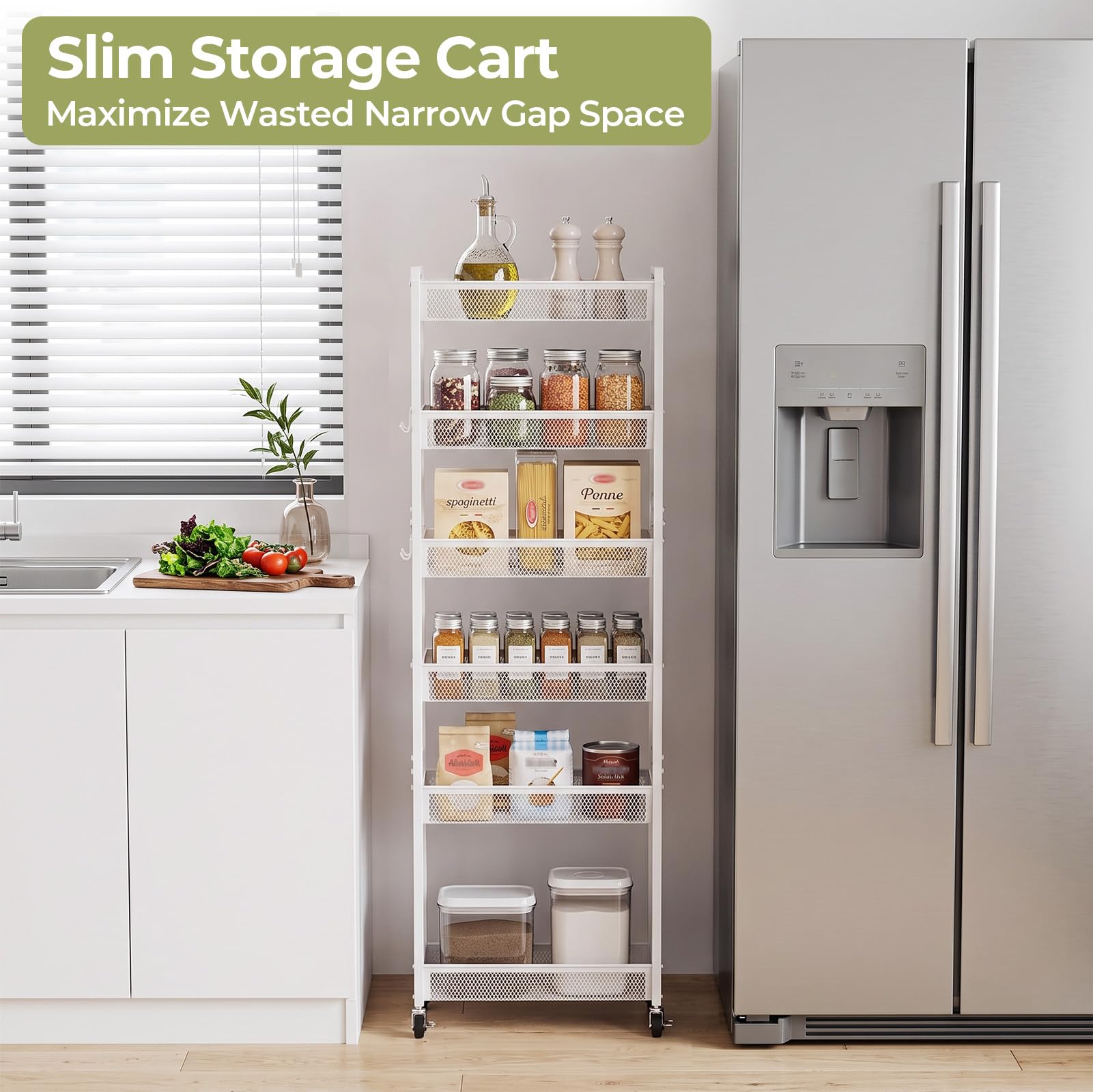 Delamu 6 Tier Slim Rolling Storage Cart, Utility Metal Narrow Cart 7.1" W