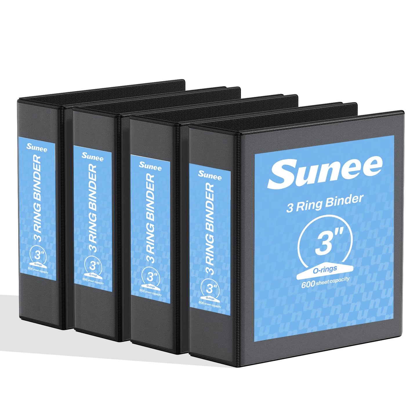 SUNEE 3 Inch Binders Black 4-Pack,3 Ring PVC-Free Clear View Large Binders 3" (Fits 8.5x11 Inches)
