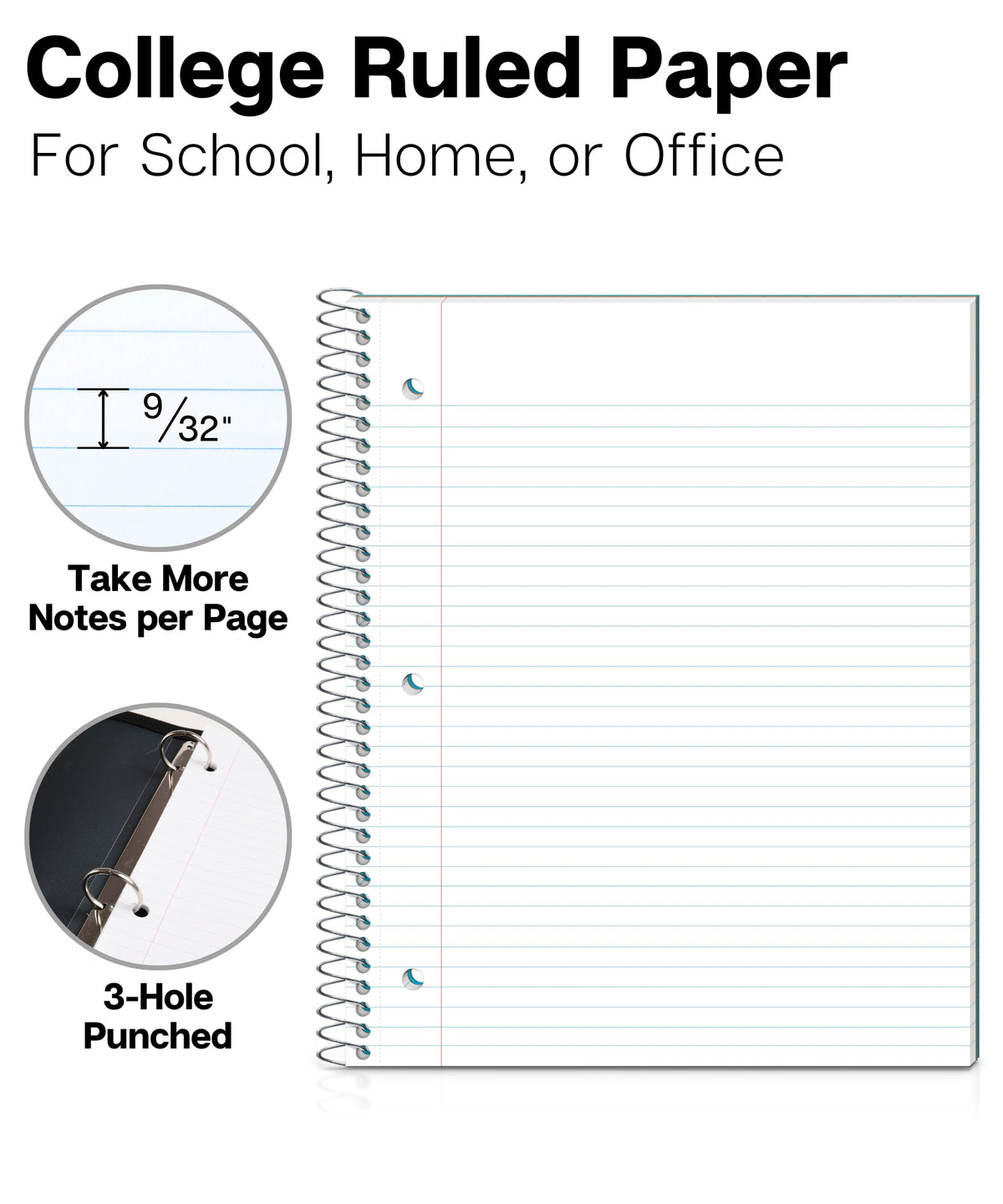 Dunwell 1-Subject College Ruled Spiral Notebook 8.5x11, 100 Sheets, Blue