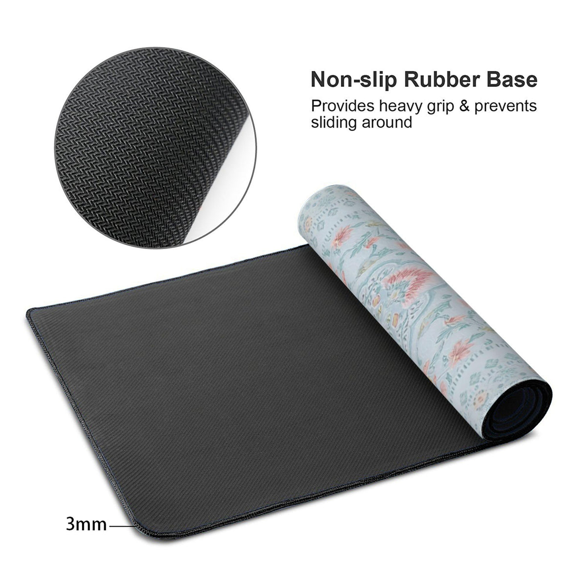 Giant Floral Desk Pad, Blue XXL Long Mouse Mat with Anti-Slip & Stitched Edge, Cute Office Decor
