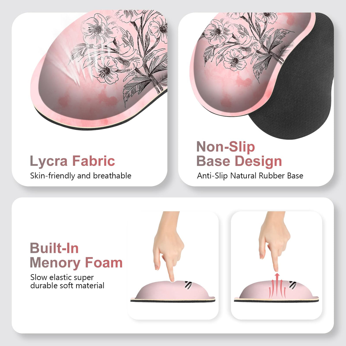 NXZGO Large Gaming Mouse Pad Pink Floral, Ergonomics Keyboard Desk Mat with Wrist Rest, Cute