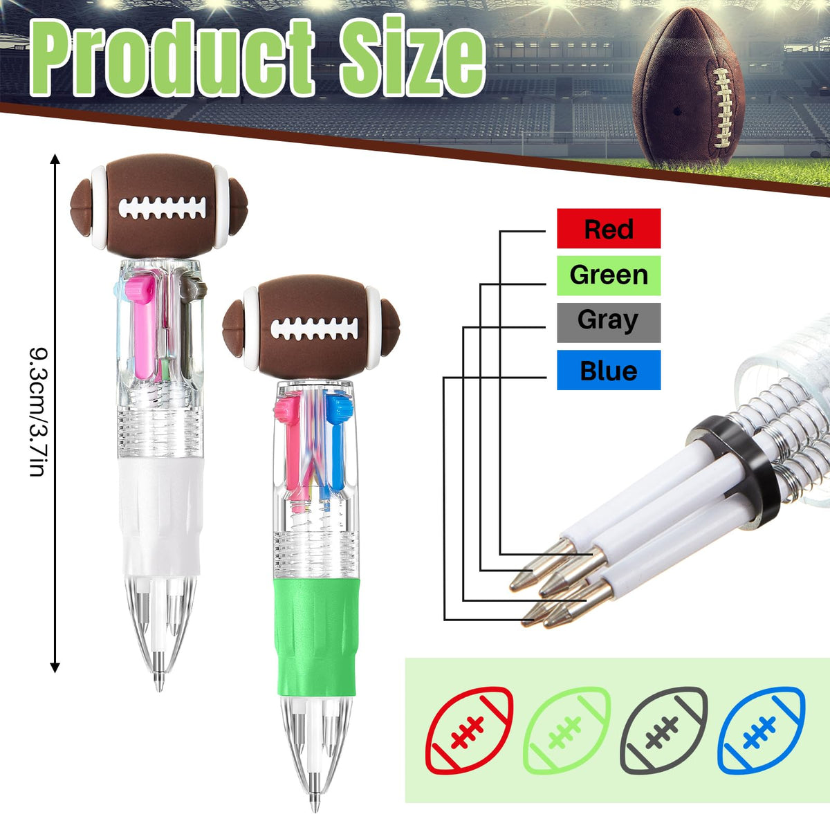 Kosiz 24 Pack Football Party Favors Multicolor 4 in 1 0.5mm Ballpoint Pen
