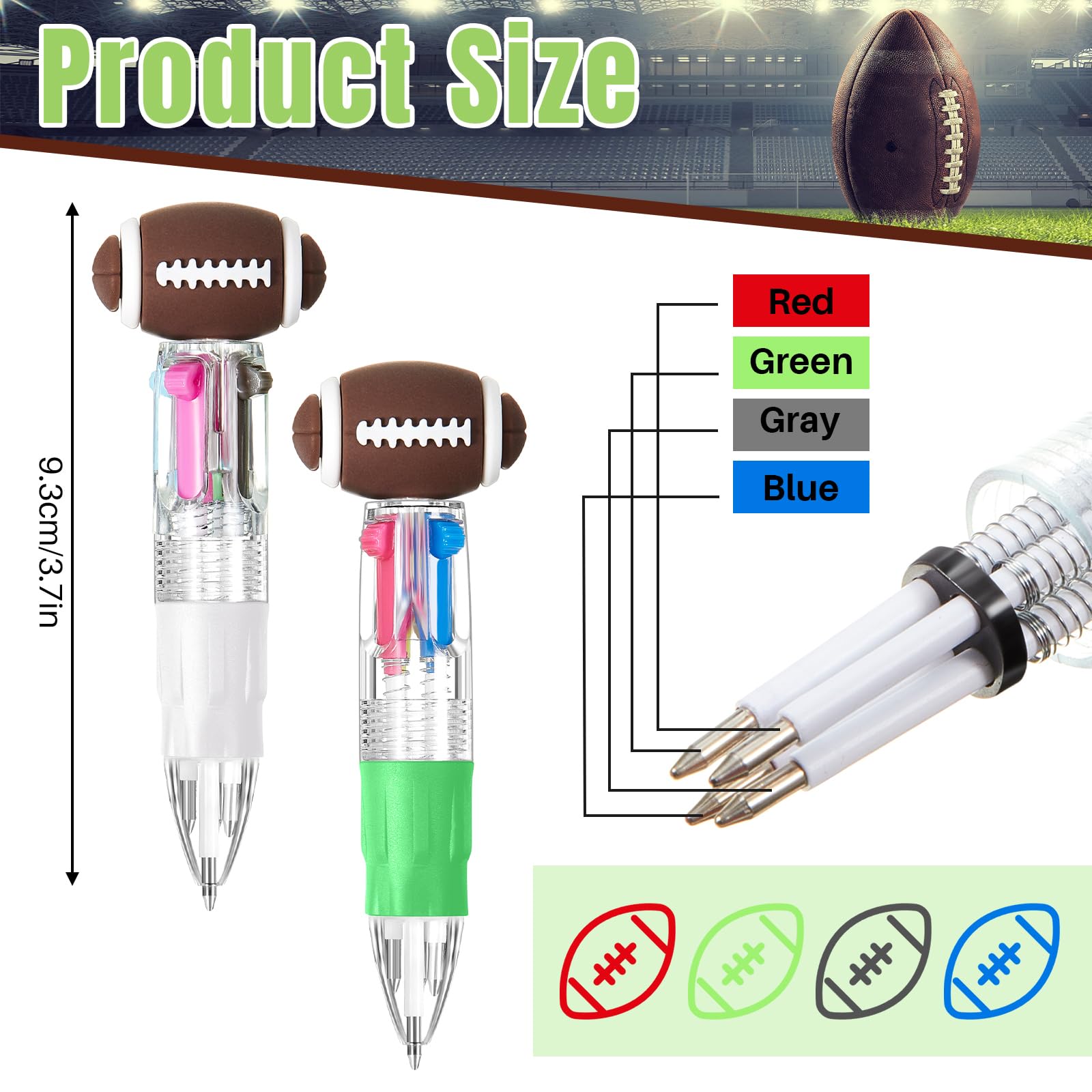 Kosiz 48 Pack Football Party Favors Multicolor 4 in 1 0.5mm Ballpoint Pen