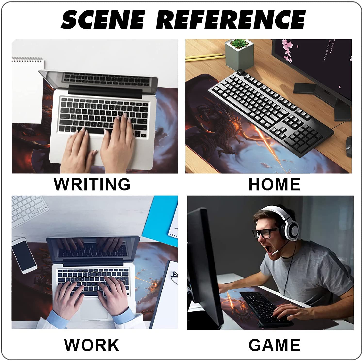 Extended Large Gaming Mouse Pad Cool Dragon Flame XXL Size Keyboard Mouse Mat Desk Pad with Non