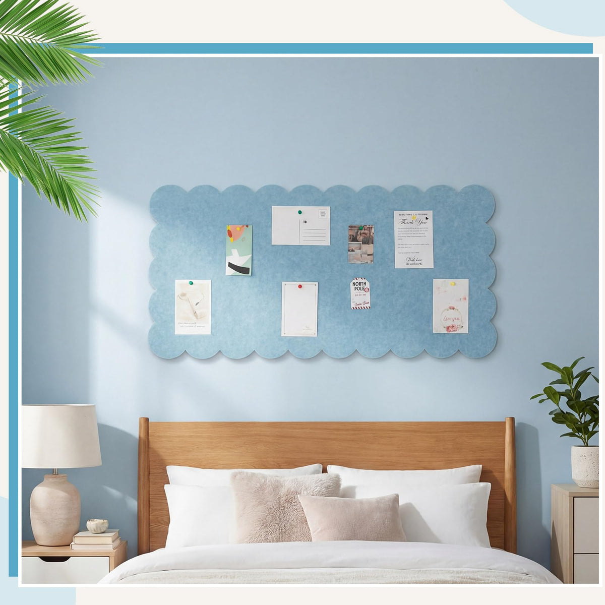 Mooliwe Scalloped Felt Bulletin Cork Board Foldable Light Blue 36 * 18 Inch