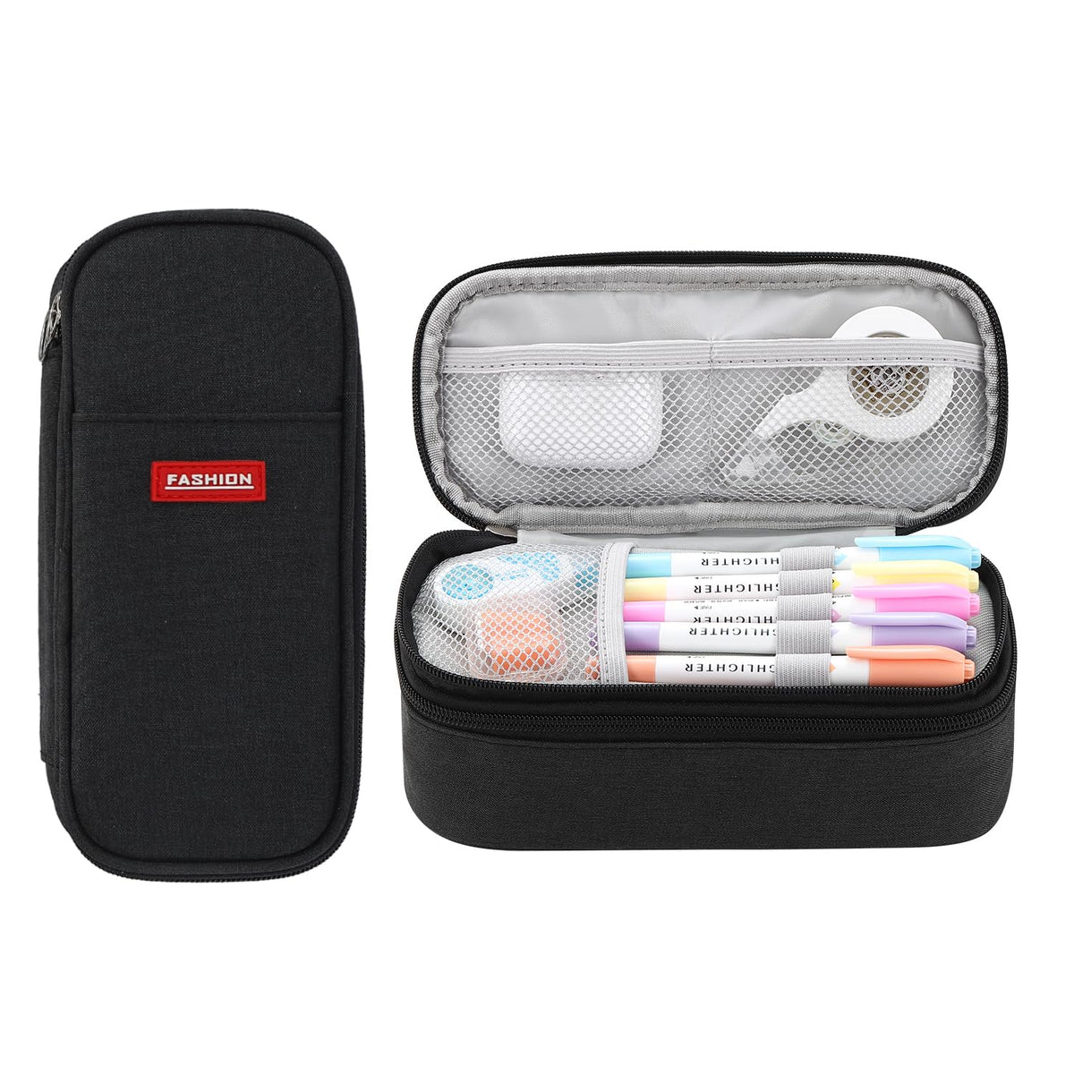Large Pencil Case for Boys Teens Kids School Zipper Pencil Pouch Black