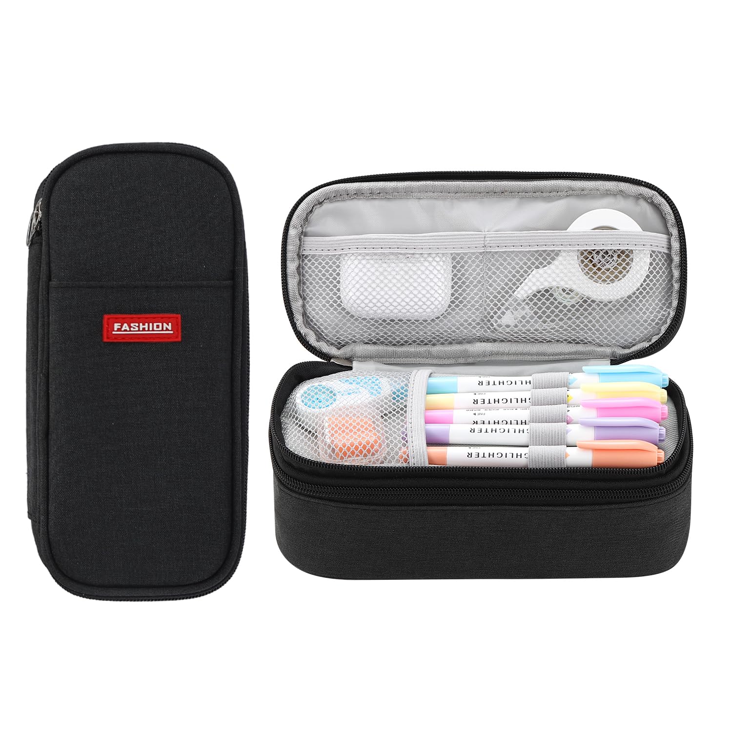 Large Pencil Case for Boys Teens Kids School Zipper Pencil Pouch Black