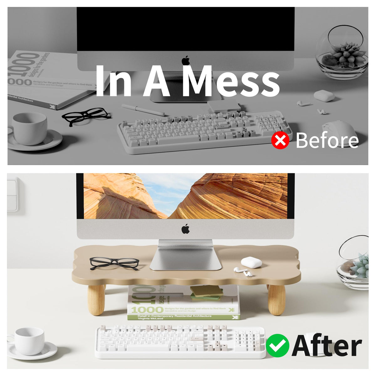 AFOOYO Monitor Stand Riser,Cookie-Shaped Sturdy Wood Computer Monitor Stand, Monitor Stand Riser