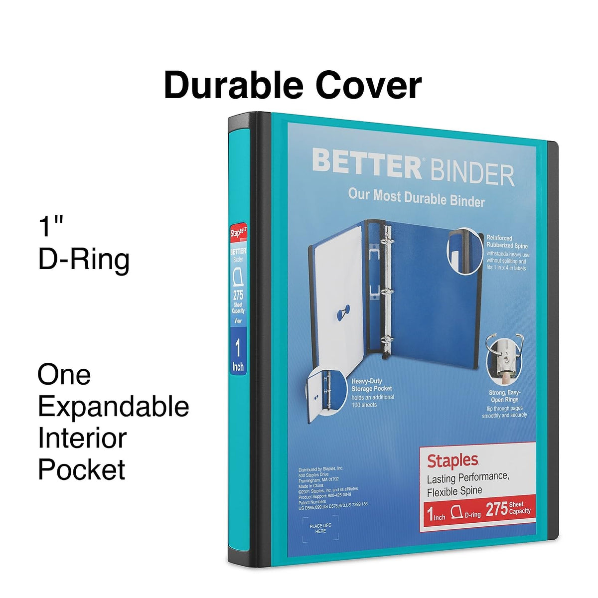 Staples Better Binder, 1-Inch 3-Ring View, Teal, 3-Pack