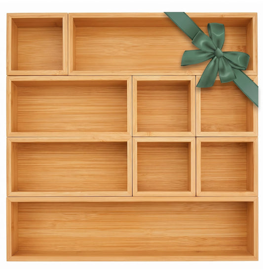 MapleGrace Bamboo Drawer Organizer Set, 9 PCS Wood Storage Organizers