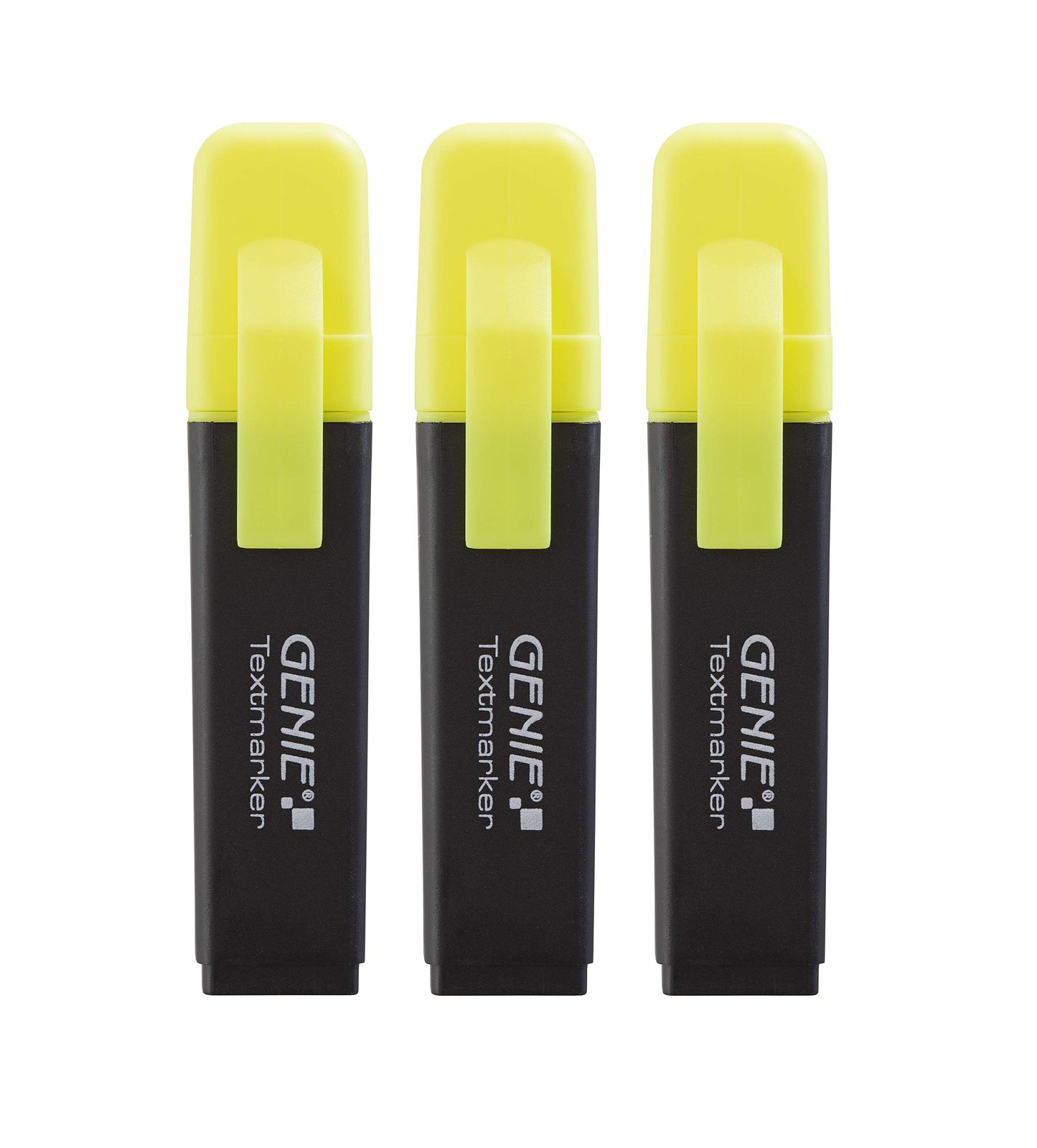 Genie Highlighters with Chisel Tip, Fluorescent Yellow 3er Pack