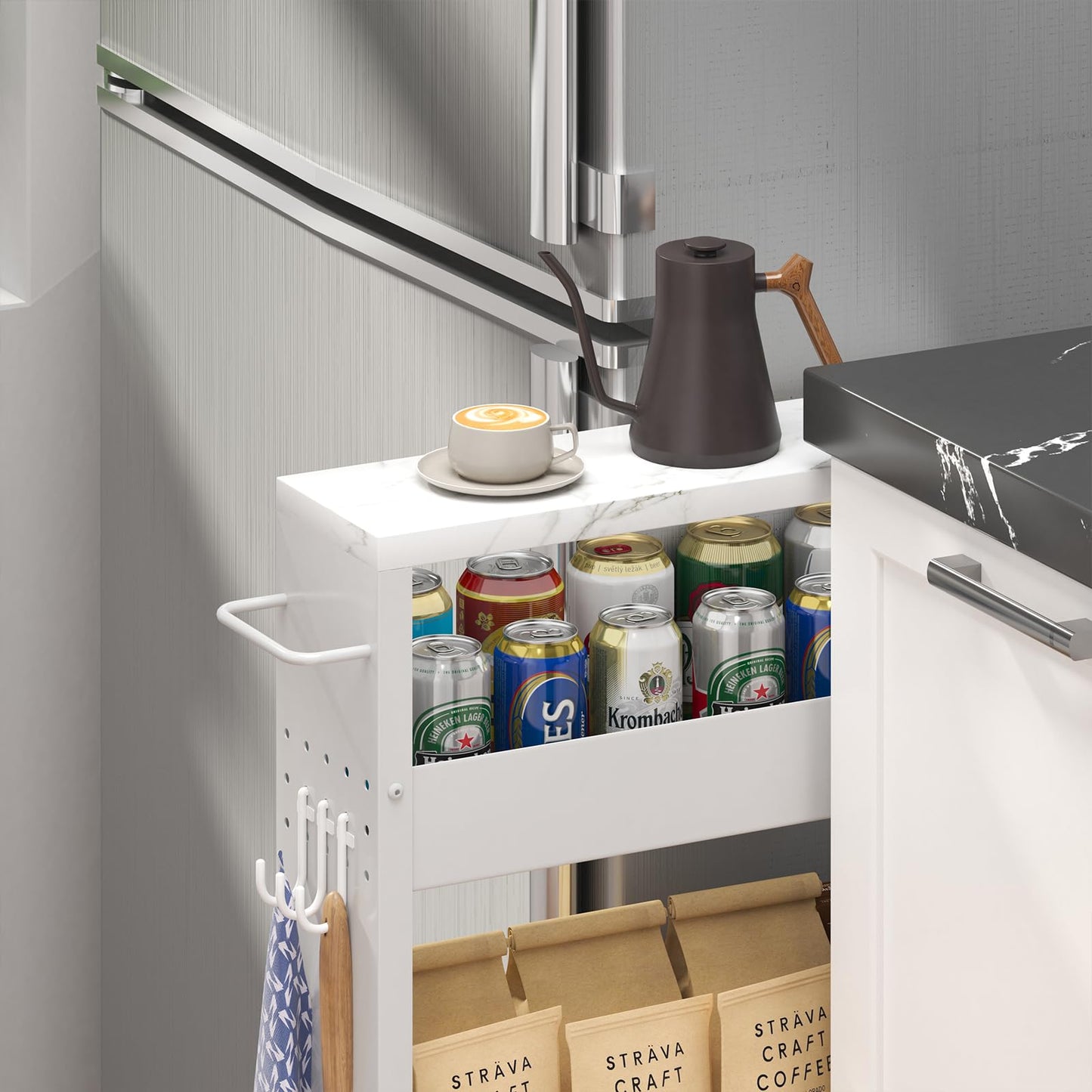 CHLORYARD Slim Storage Cart, 4-Tier Kitchen Rolling Cart Narrow Storage Cabinet with Handle &