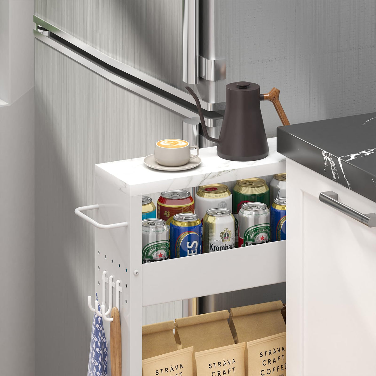 CHLORYARD Slim Storage Cart, 4-Tier Kitchen Rolling Cart Narrow Storage Cabinet with Handle &