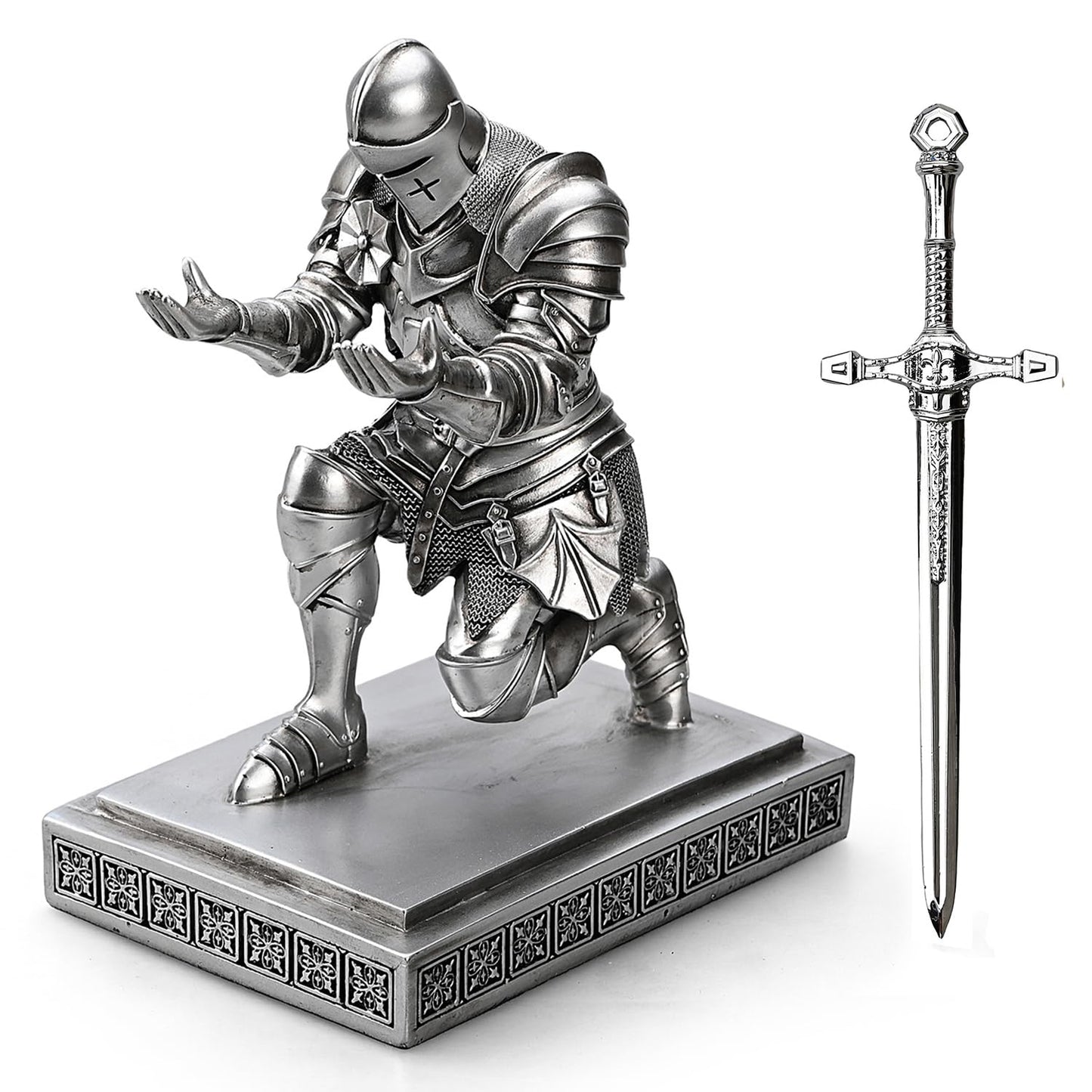 Medieval Warrior Knight Pen Holder Fun Desk Accessories Paperweight Silver