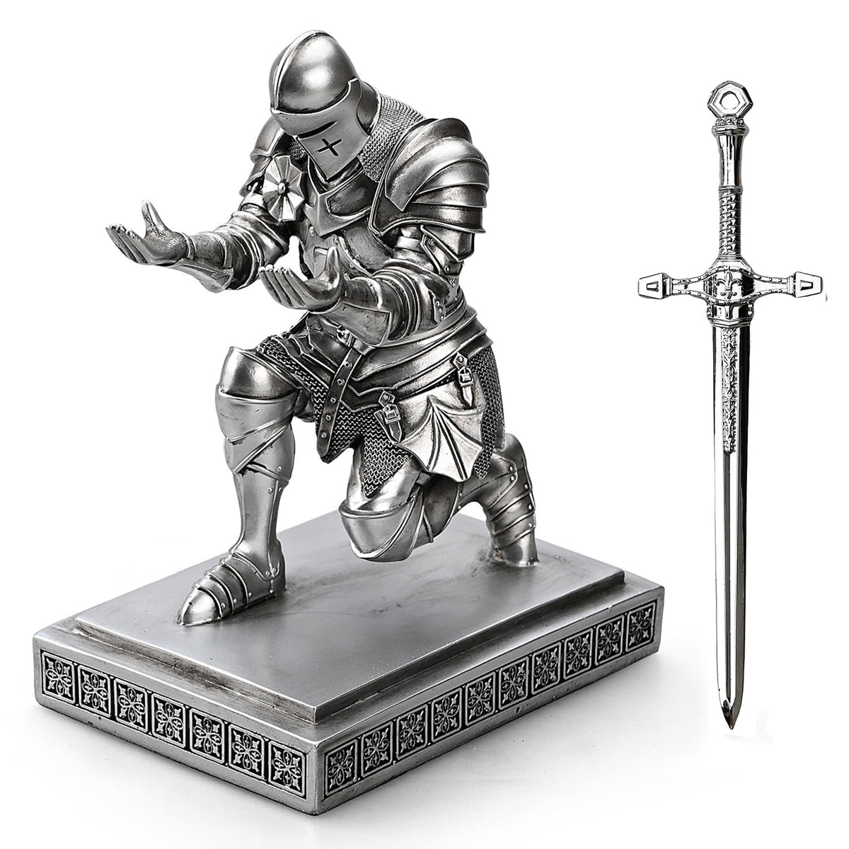 Medieval Warrior Knight Pen Holder Fun Desk Accessories Paperweight Silver