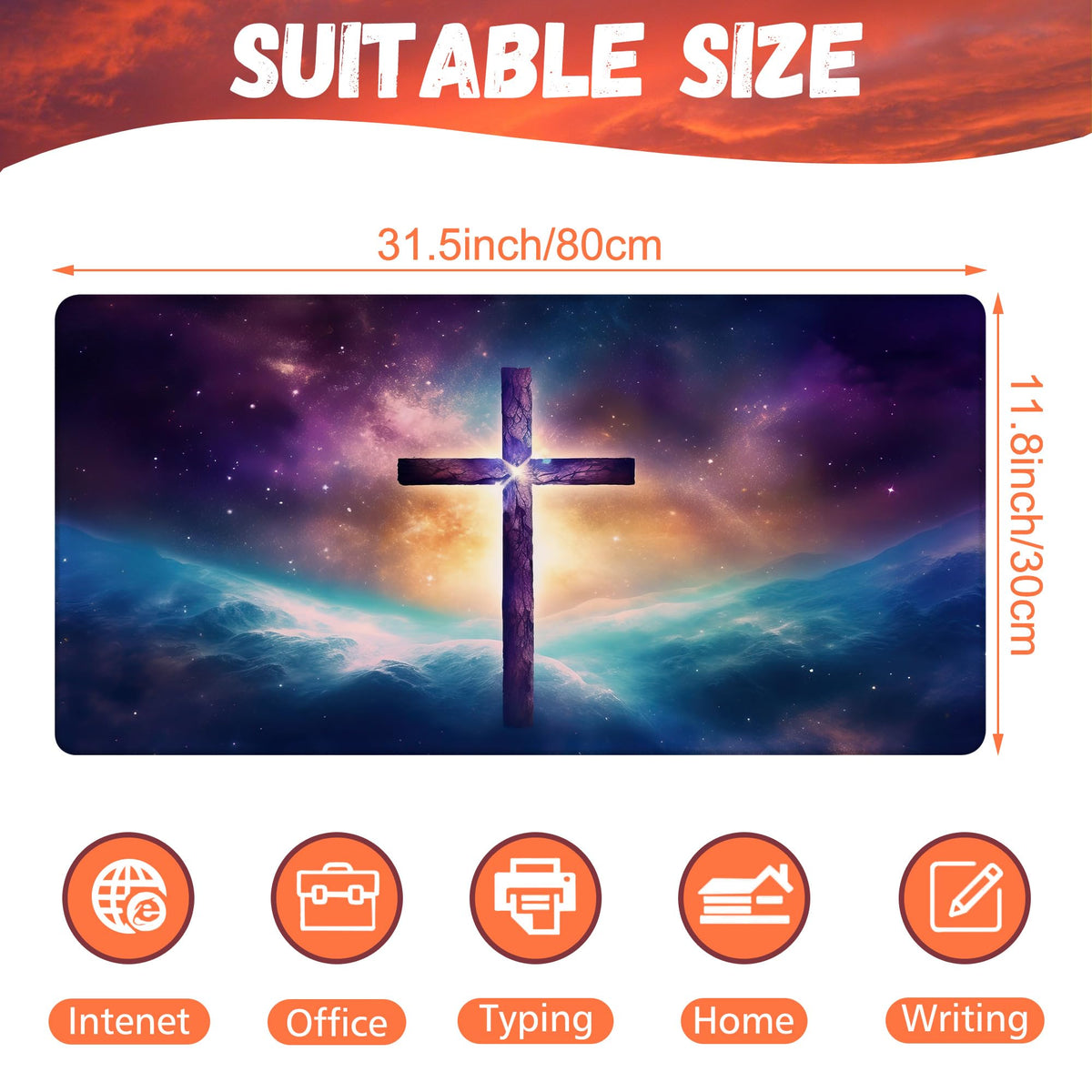 KOAIWPAE Large Gaming Mouse Pad, Jesus Cross Abstract Galaxy Cosmic Desk Pad, 31.5"x15.7" Extended