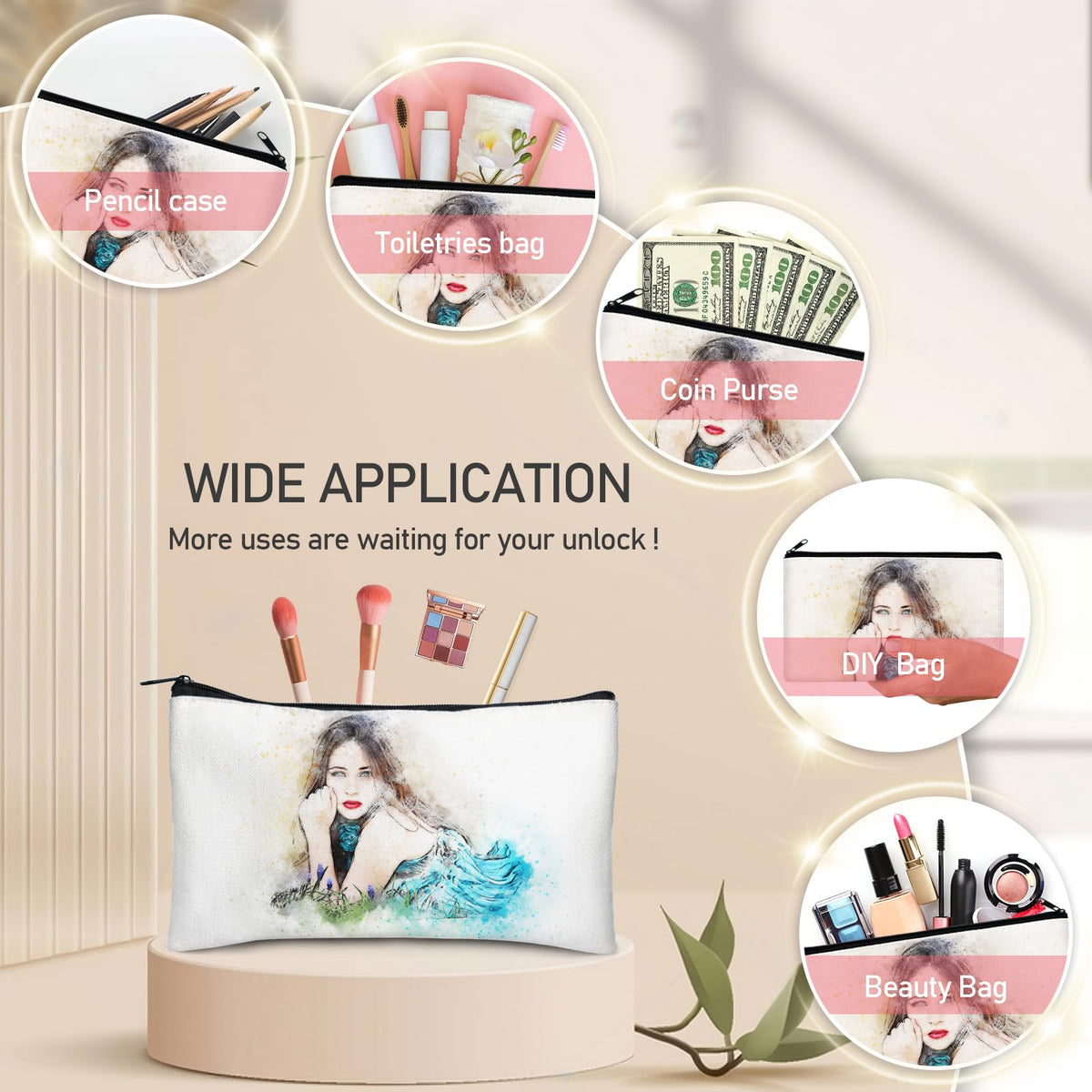 Legigo 20 Pack Blank Canvas Bag Zipper Pouch Makeup Bags Bulk- Multi-Purpose White Canvas Pencil
