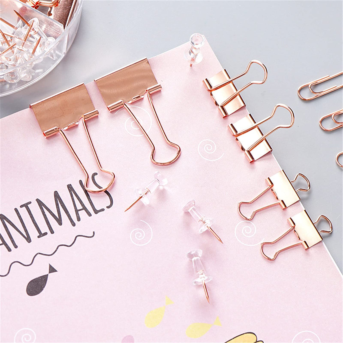 72 Pcs Rose Gold Small Binder Clips, Paper Clips and Thumbtack for Office Work School and Home
