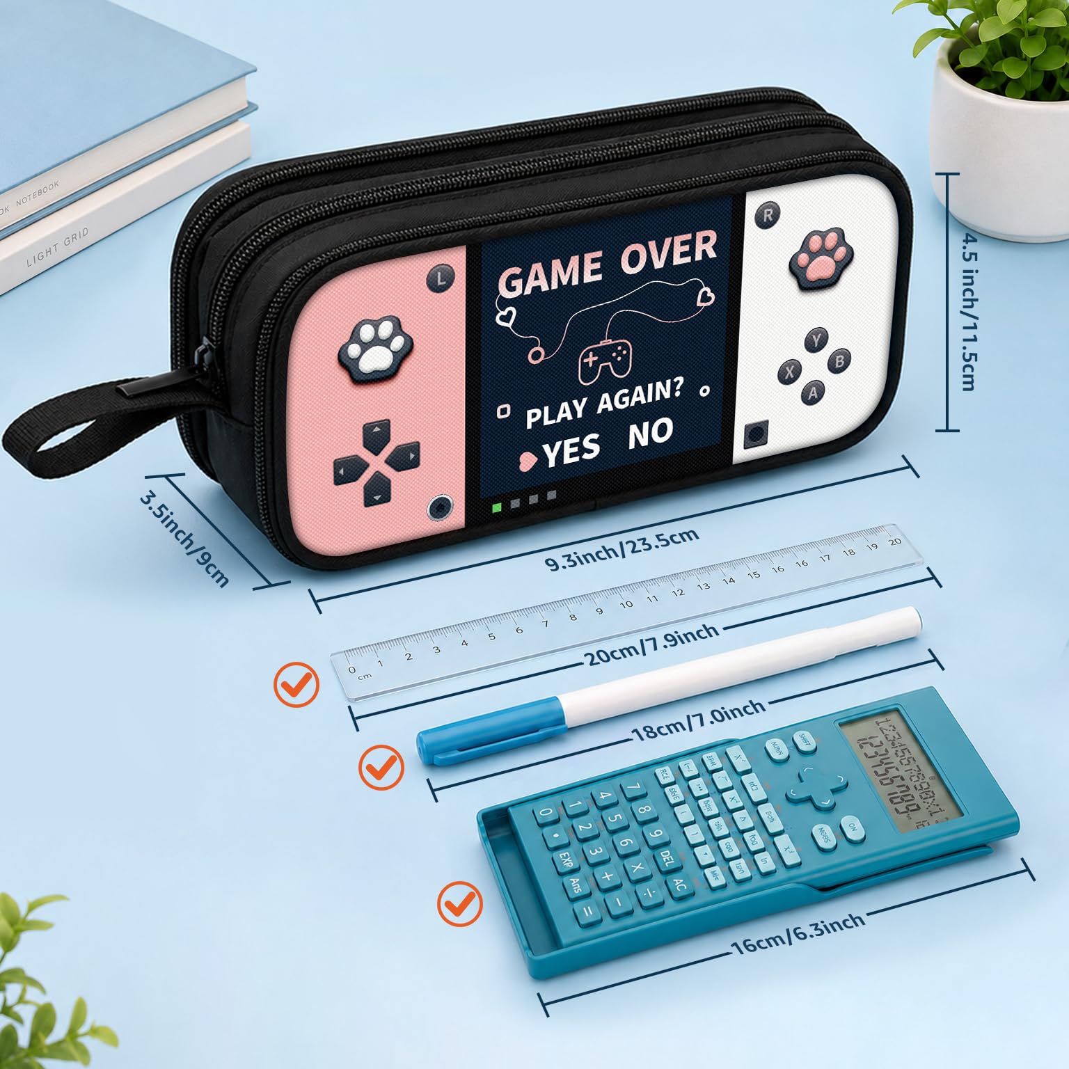 Easozoom Game Controller Pencil Case for Boys Kids Teens, Large Capacity Pencil Pouch with 3
