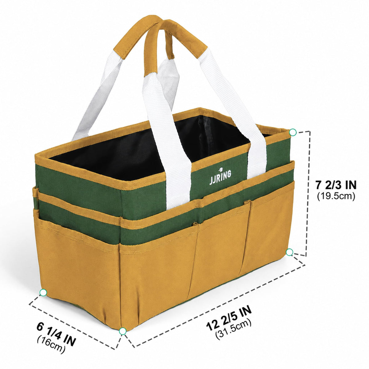 JJRING Craft Organizer Tote Bag Art Storage Caddy Deep Green and Yellow