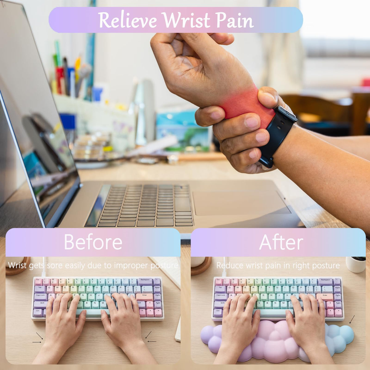 Cloud Mouse Pad Keyboard Wrist Rest 4PCS Extended Large Pink Sky Desk Mat Pad Set Memory Foam