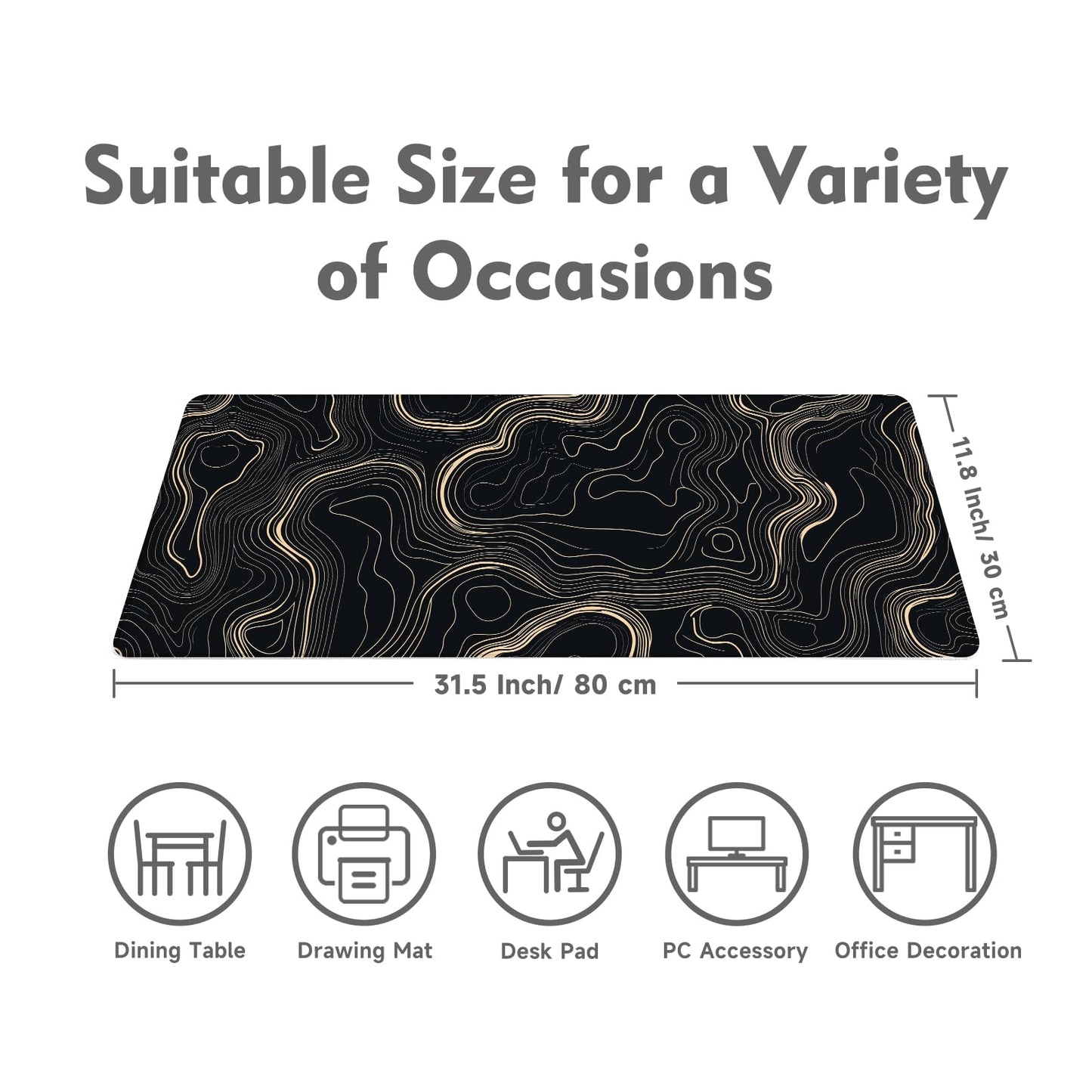 Desk Mat Mouse Pad Gaming Desk Pad XL Large Mouse Mat Office Decor Accessories (Black Gold Terrain)