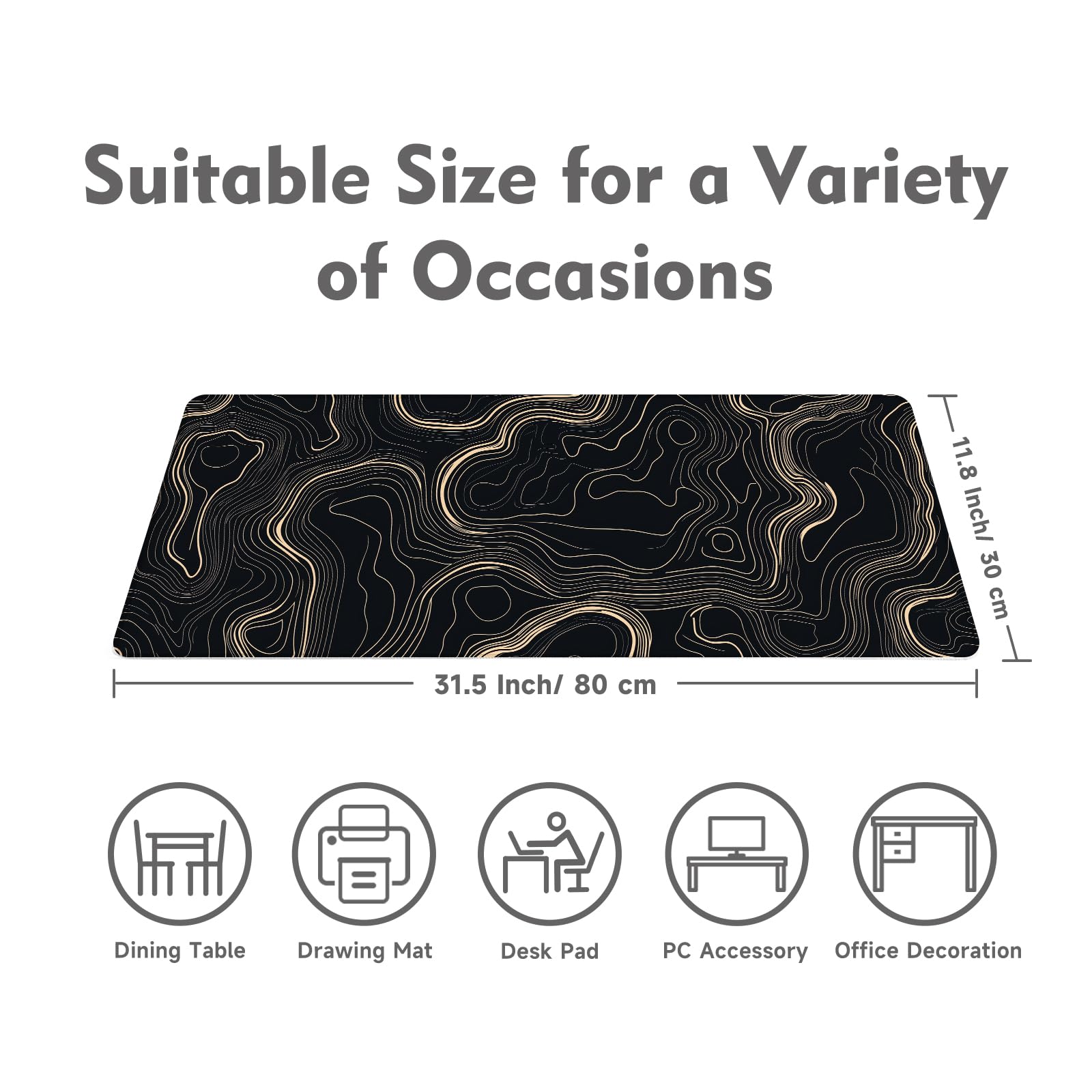 Desk Mat Mouse Pad Gaming Desk Pad XL Large Mouse Mat Office Decor Accessories (Black Gold Terrain)
