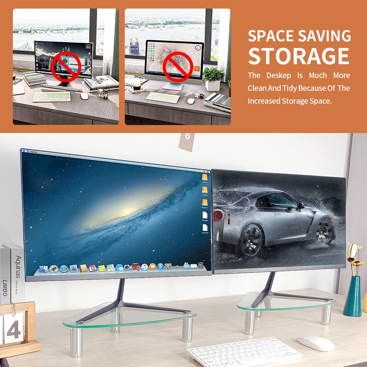 Hemudu 2 Pack Computer Monitor Riser | Triangle Desktop Universal Corner Stand for Computer Monitor