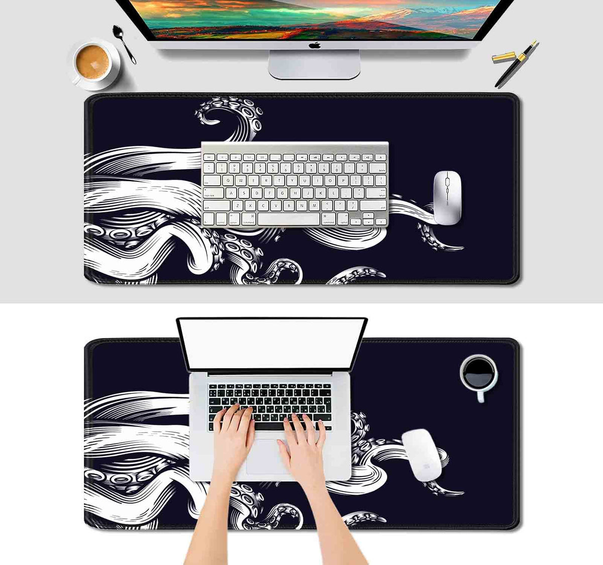 IMAYONDIA Large Gaming Mouse Pad (35.4x15.7 in), Octopus Desk Mat, Full Desk Mousepad, XL XXL