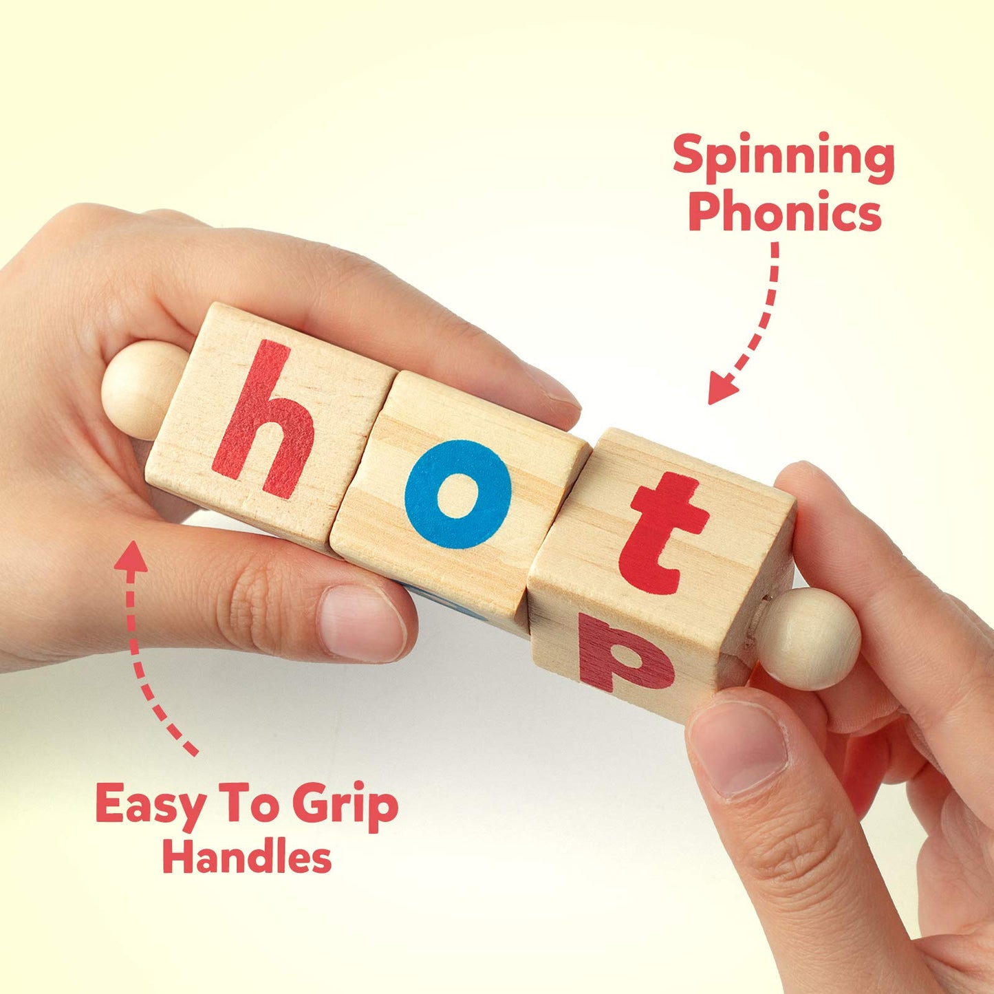 Coogam Wooden Reading Blocks Short Vowel Rods Spelling Games, Flash Cards Turning Rotating Letter