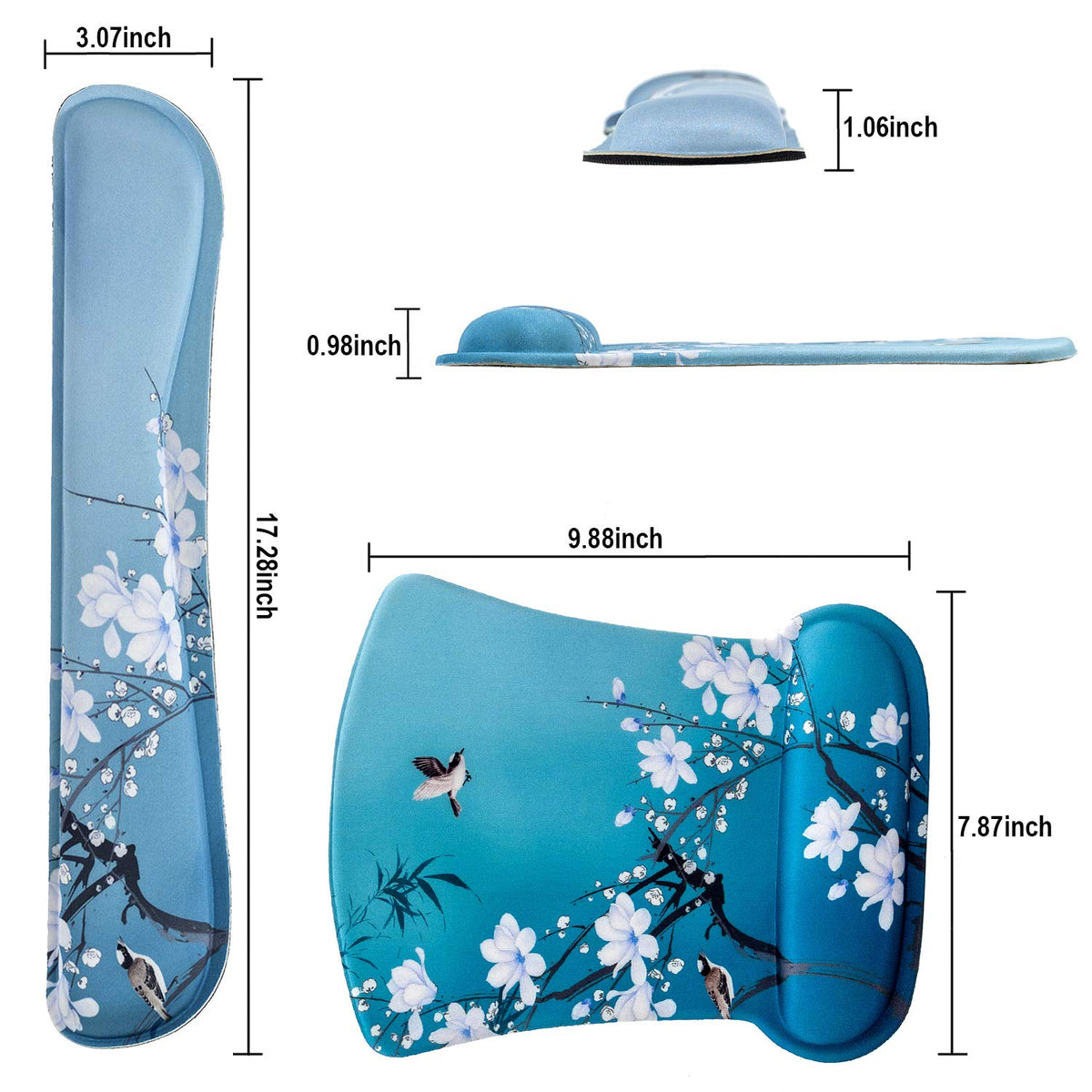 AORTDES Ergonomic Memory Foam Keyboard Mouse Pad Set with Rest Wrist Cushion Support for