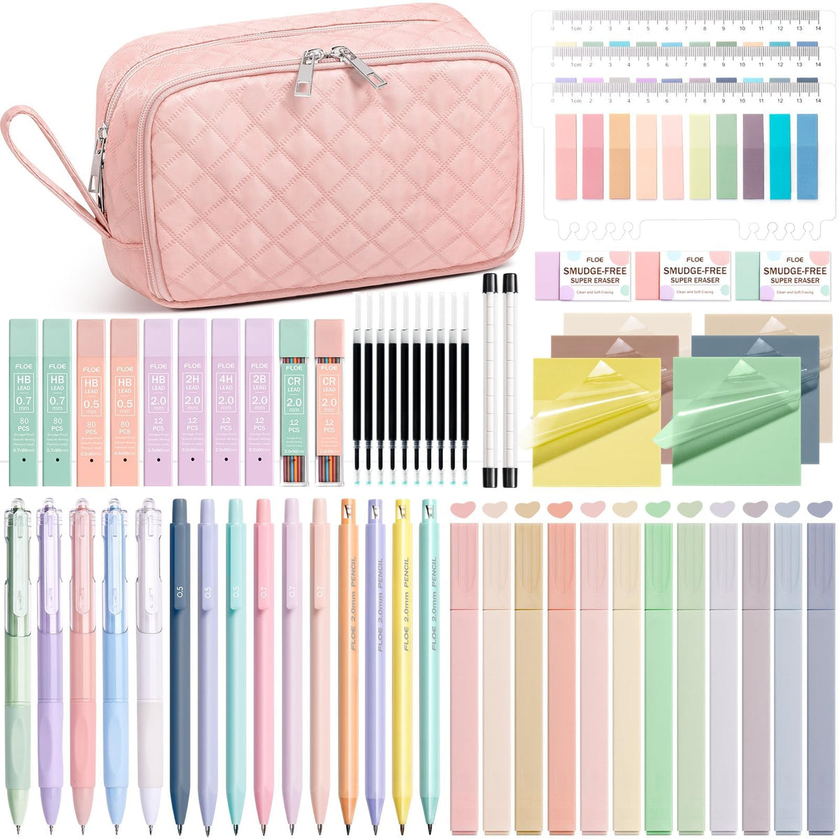 62PCS Aesthetic Back to School Supplies w/ Cute Pencil Case Stationary Set