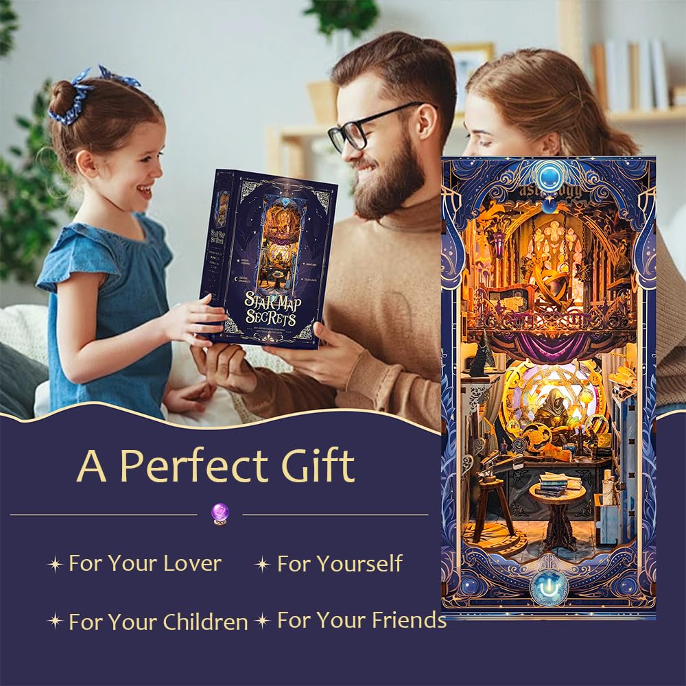 3D Puzzles Book Nook Kit, DIY Miniature Book Nook Kit Creative Decorative with LED Lights Bookend