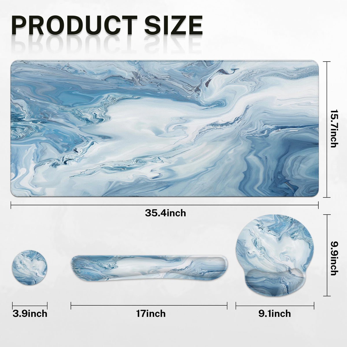 Arttown Keyboard Mouse Pad Set, 4 in 1 Desk Mat Set Marble Abstract