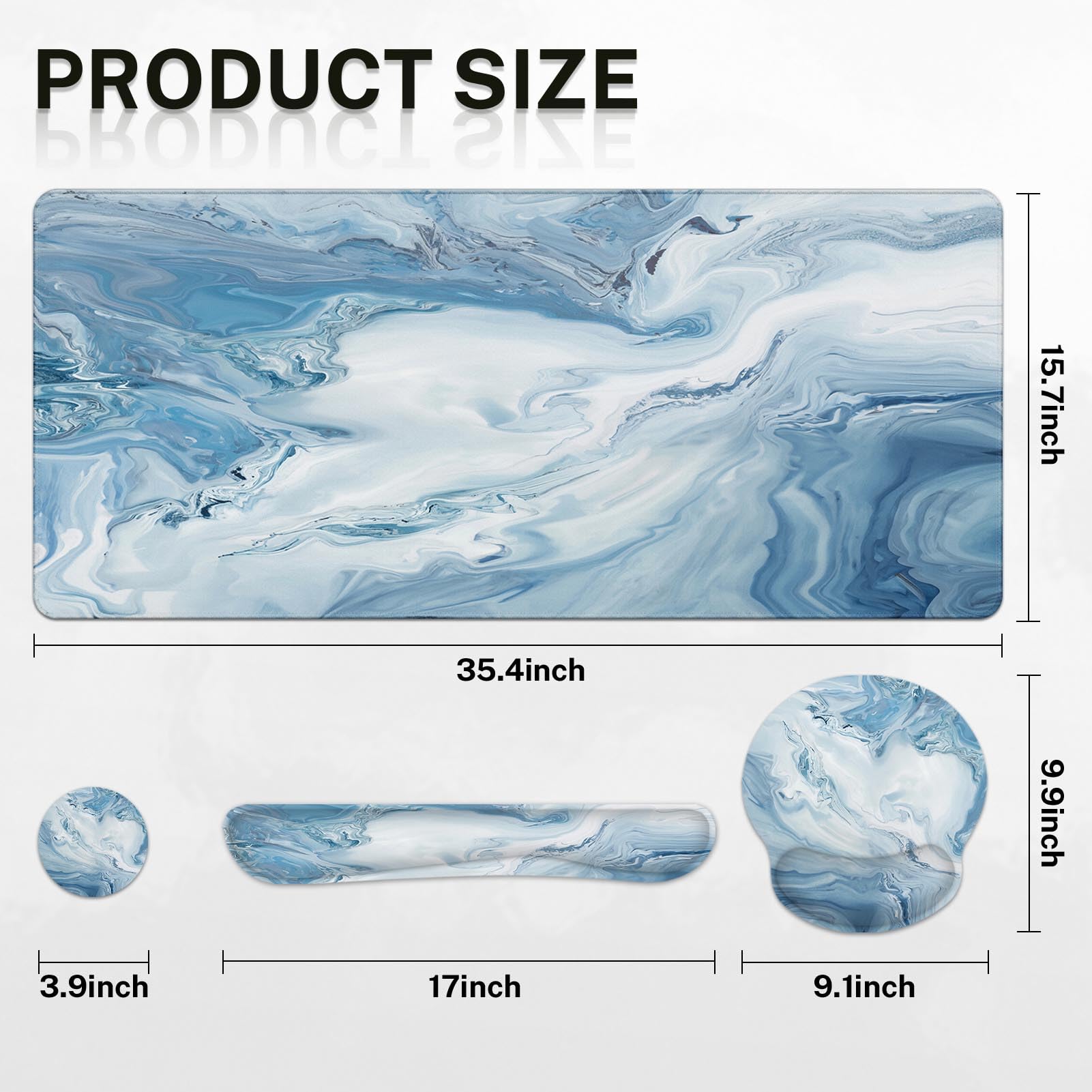 Arttown Keyboard Mouse Pad Set, 4 in 1 Desk Mat Set Marble Abstract