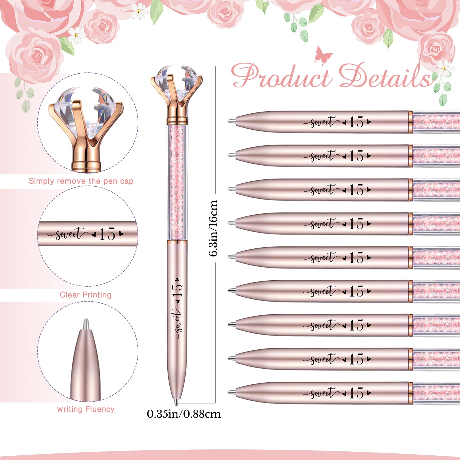 Sayglossy 30 Set Quinceanera Party Favor Sweet Gift, 15th, Rose Gold