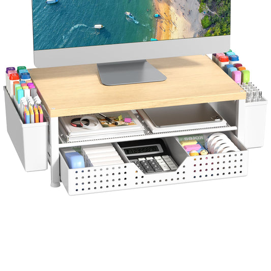 Gugsey Wood Metal Monitor Stand Riser, Laptop Stand for Desk, Office Desk Organizer and