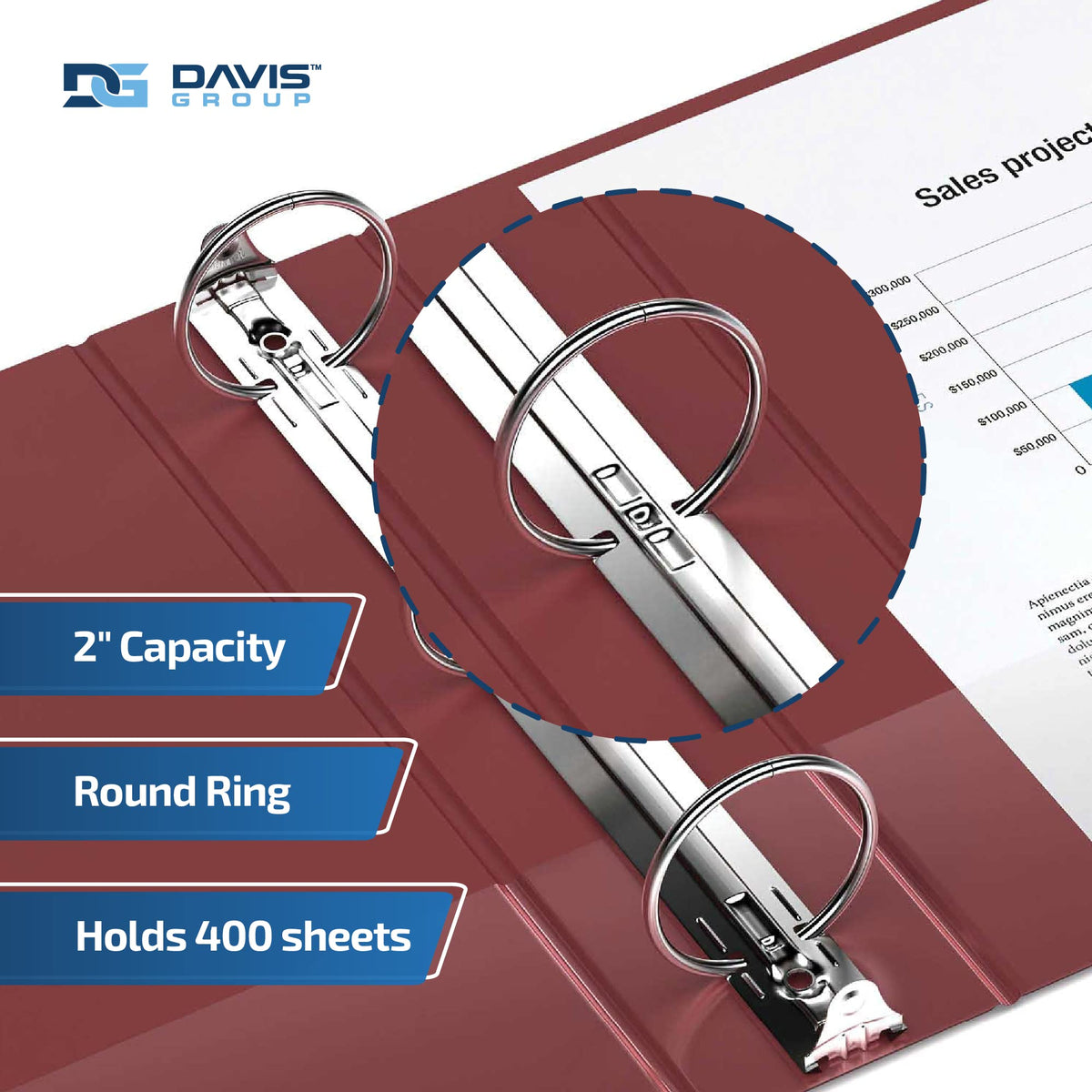 Easyview 3-Ring Binder, Clear-View Cover, 2" Round Rings, Burgundy, 6 Pack