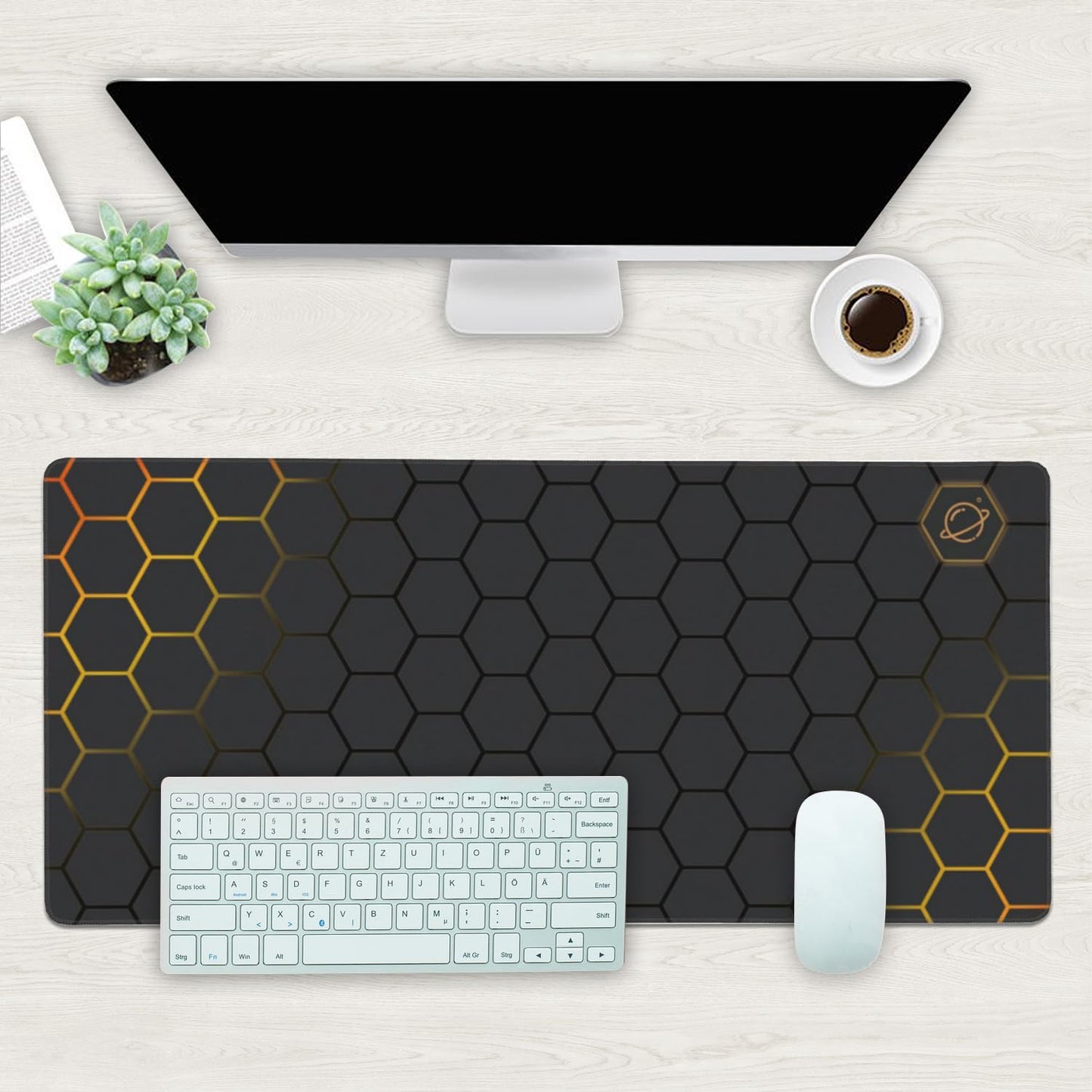 Desk Mat, Black Gold Honeycomb Technology Extended Gaming Mouse Pad Large, 35.4"x15.7" Big Mouse