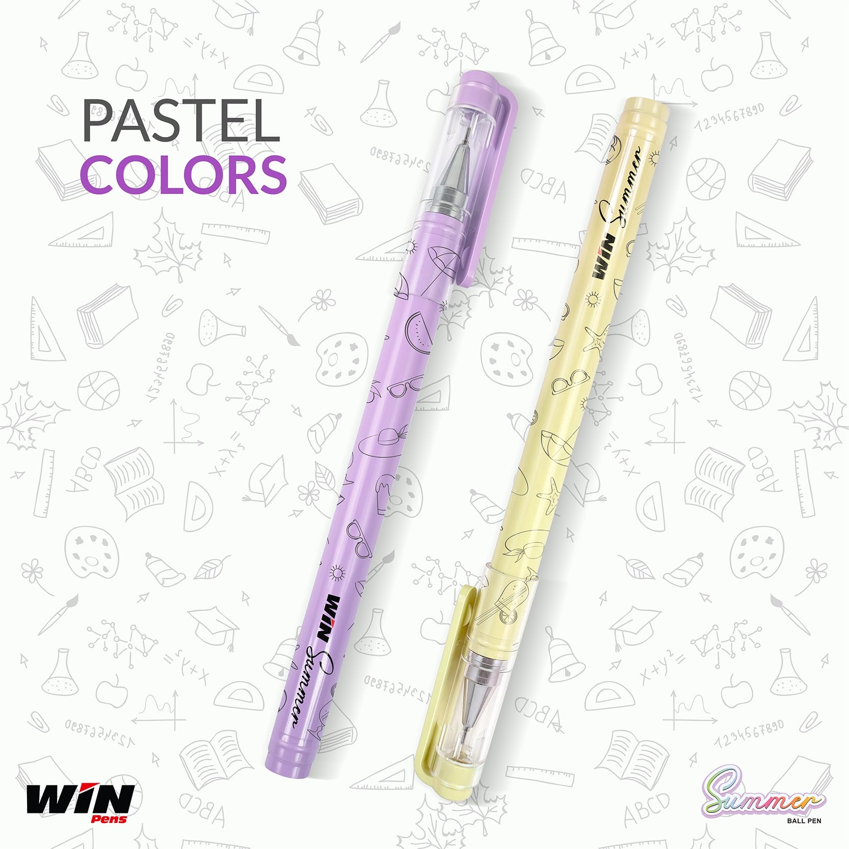 WIN Summer Ball Pens | 10 Blue Pens | 0.7 mm Tip | Pastel Colors | Smooth Writing | Students &