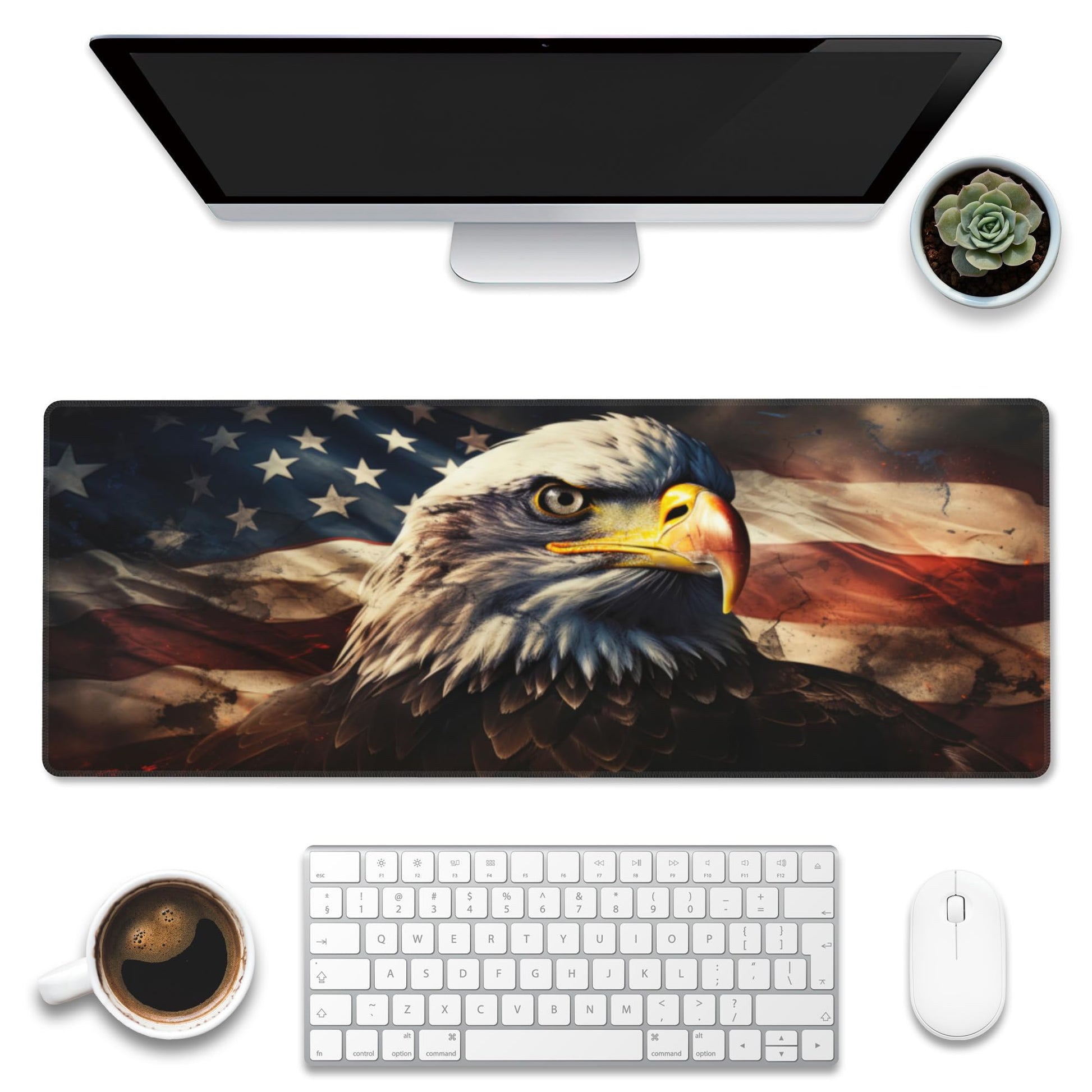 Desk Mat,American Bald Eagle Large Gaming Mouse Pad XL,USA Flag Eagle Desk Pad,Extended Big