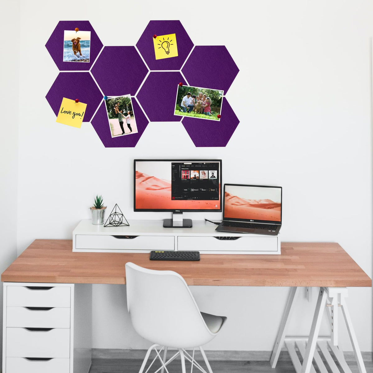 HULAVO 8 Pcs Hexagon Felt Cork Bulletin Board Tiles, Self Adhesive DIY Bulletin Board Pin Board for