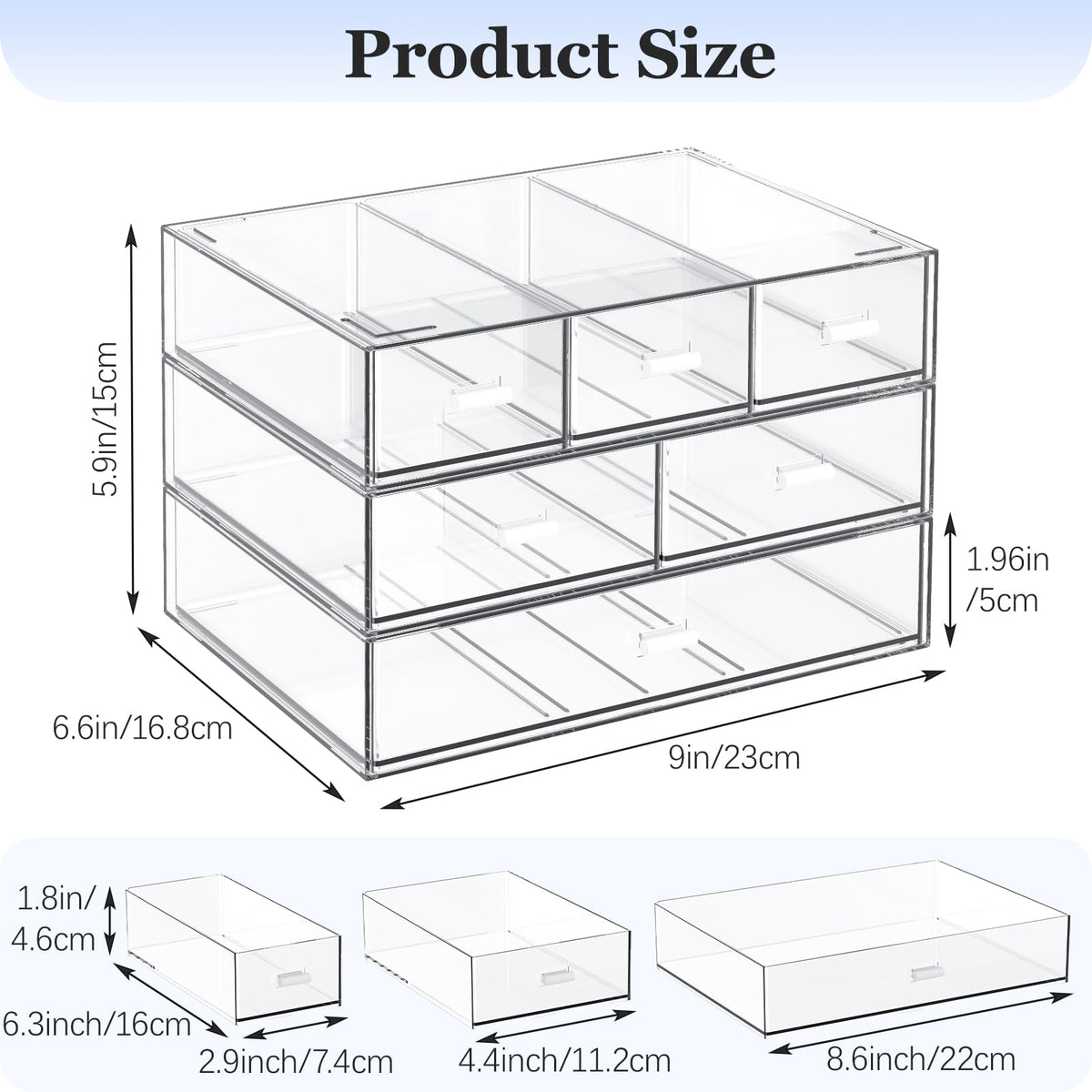 3 Tier Stackable Desk Organizer with 6 Drawers, YOCOMEY Plastic Desktop Storage Box Drawers