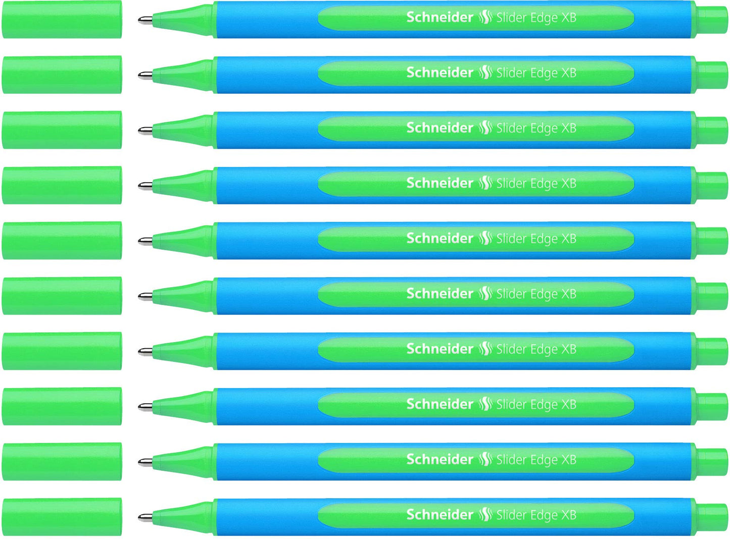 Schneider Slider Edge XB (Extra Broad) Ballpoint Pen, 1.4 mm, Light Blue Barrel, Green Ink, Box of