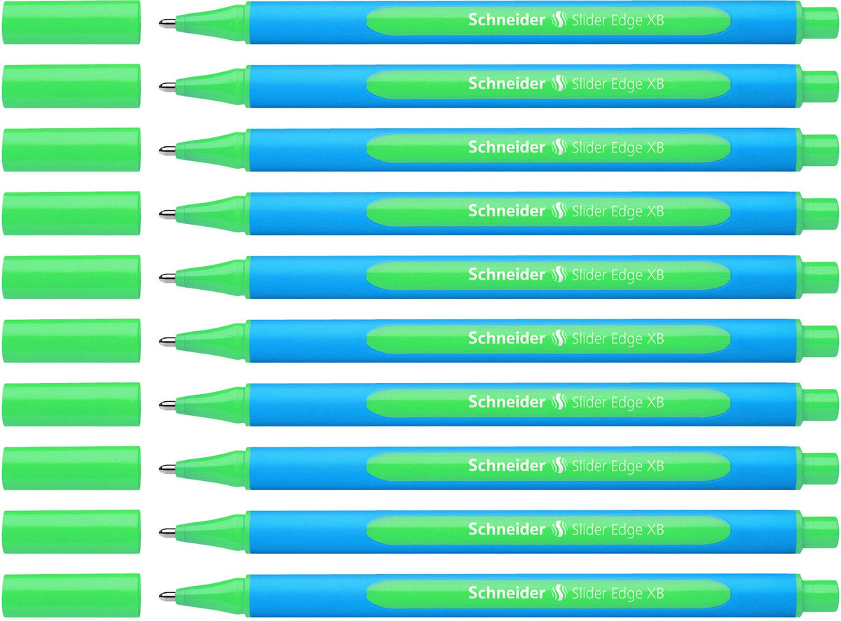 Schneider Slider Edge XB (Extra Broad) Ballpoint Pen, 1.4 mm, Light Blue Barrel, Green Ink, Box of