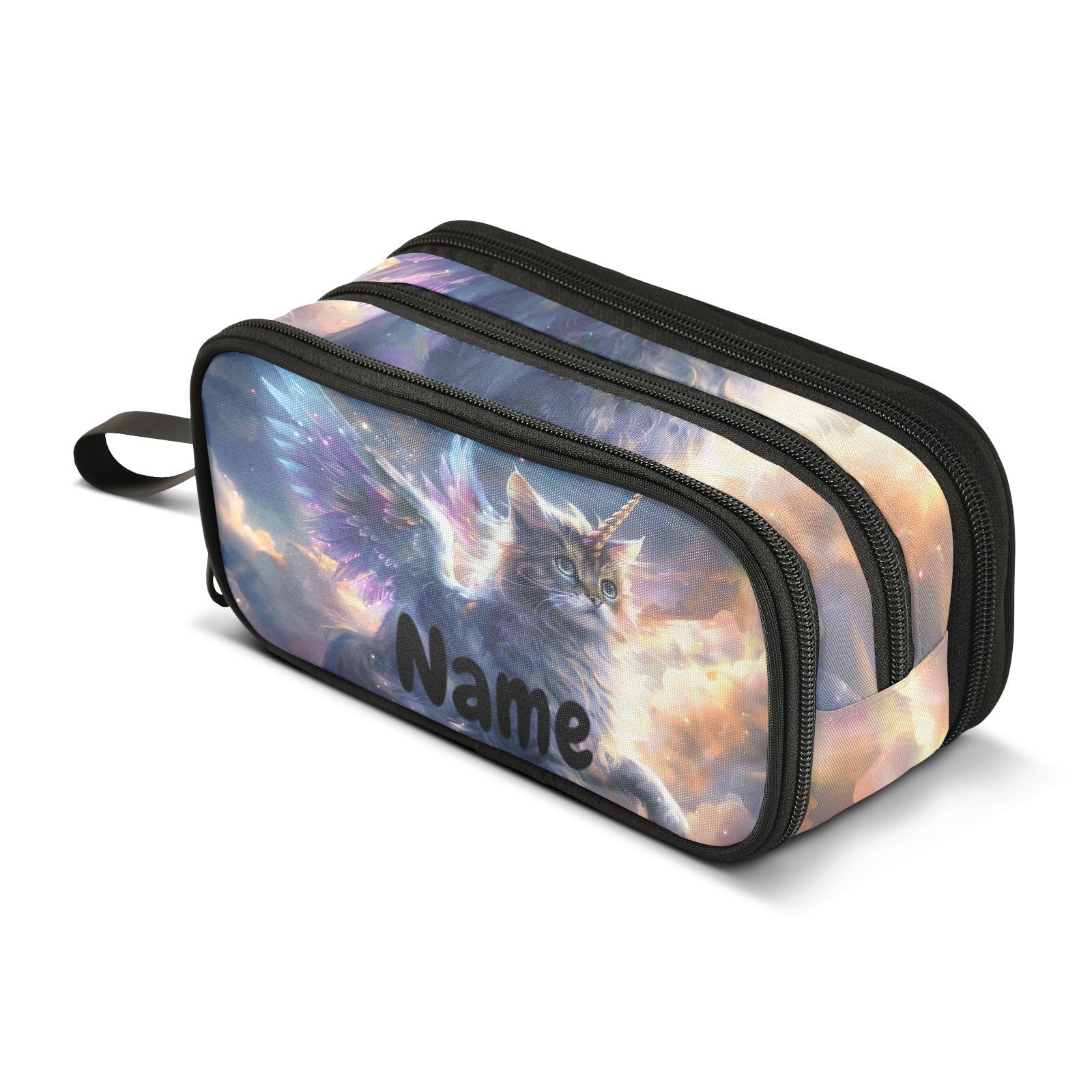 BOENLE Custom Unicorn Cat with Wings Pencil Case Box Boys Girls Personalized Name Large Pencil