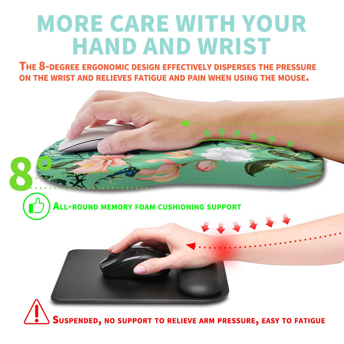 Kuosgm Ergonomic Mouse Pad Wrist Support with Memory Foam Massage Bulge, Carpal Tunnel Pain Relief