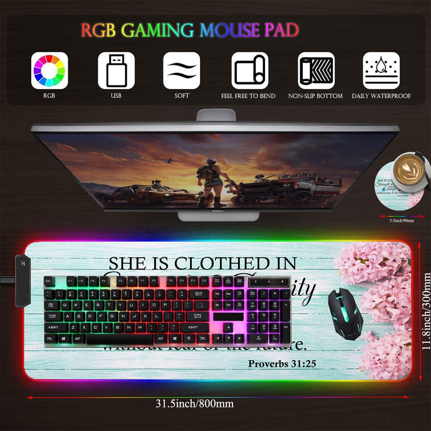 CICPLKSE Customized RGB Gaming Mouse Pad and Coffee Coaster,Large Glowing Led Anti-Slip Rubber Base